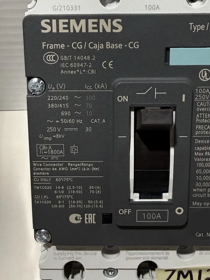 Автоматический выключатель Siemens HCS3S100 HCGA Circuit Breaker 3 Phase 100 Amp — фото лота 2