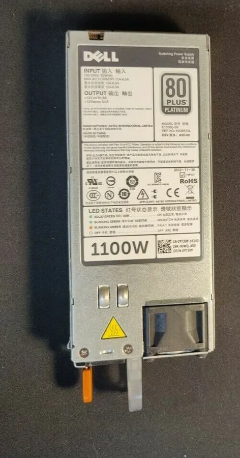 Блок питания Dell PowerEdge R720 R620 R520 T620 Server Power Supply 1100w GYH9V — фото лота 1