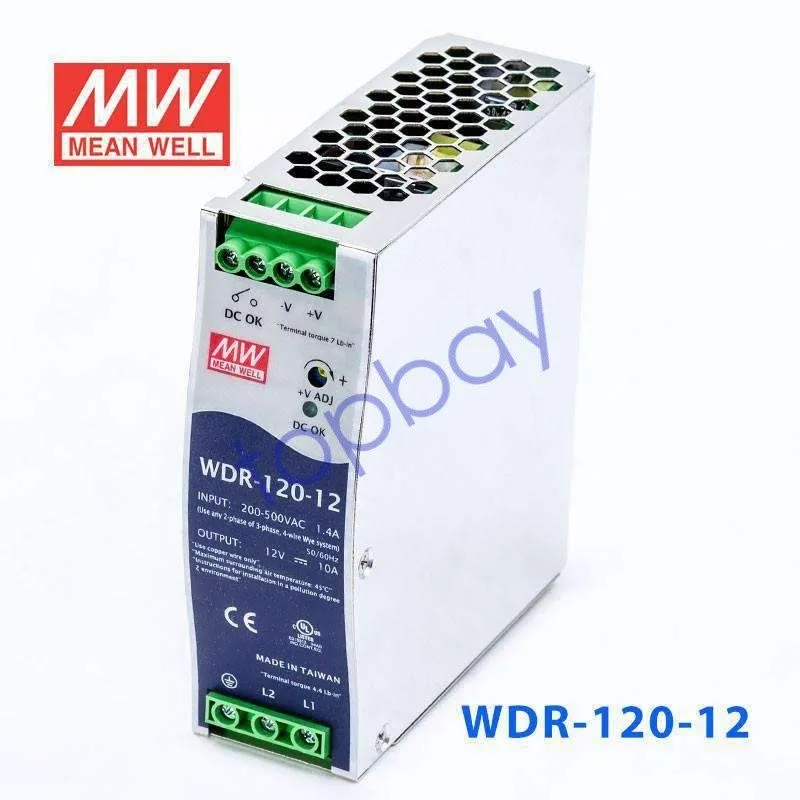 Блок питания MEAN WELL WDR-120-12 POWER SUPPLY 12V 10A 200-500VAC DIN RAIL MOUNT — фото лота 1