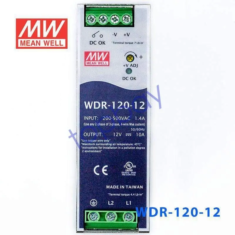 Блок питания MEAN WELL WDR-120-12 POWER SUPPLY 12V 10A 200-500VAC DIN RAIL MOUNT — фото лота 2