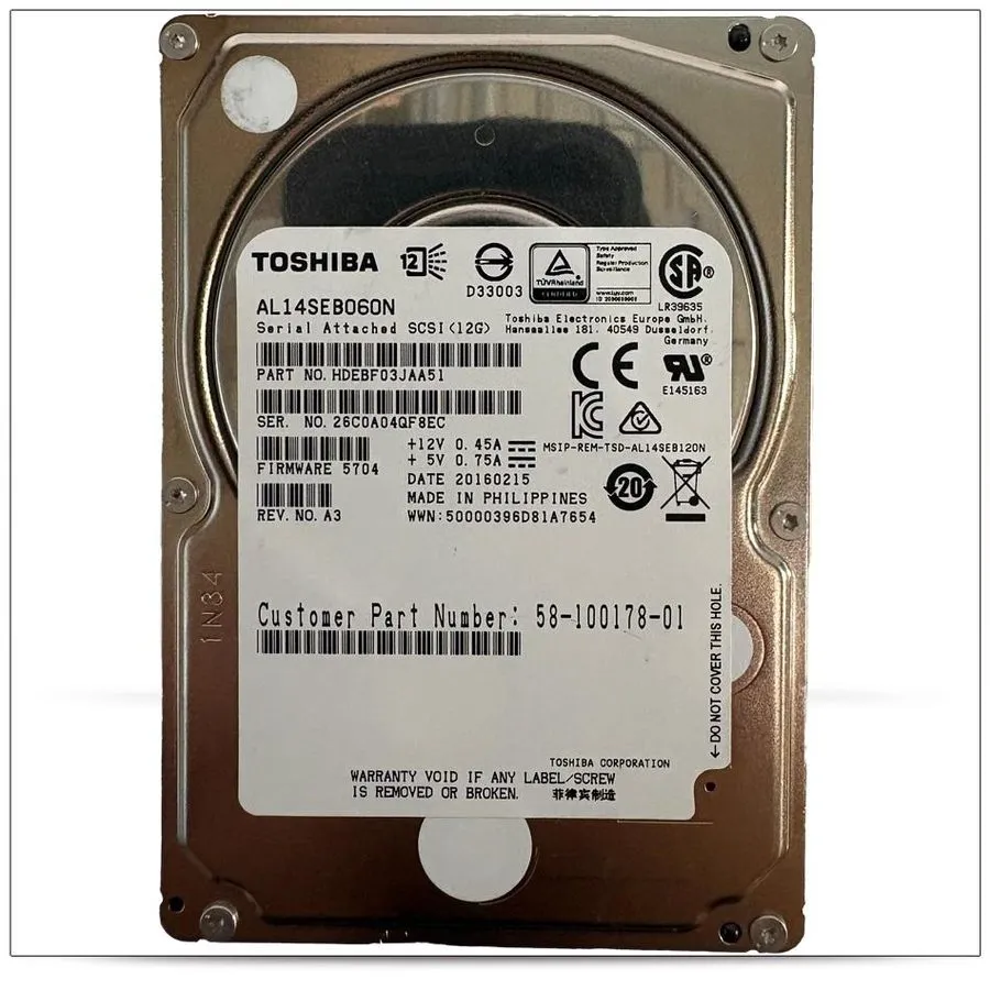 Жёсткий диск 0453KG DELL 453KG AL14SEB060N 600GB 10K SAS 12Gbps 2.5" HDD Hard Dr