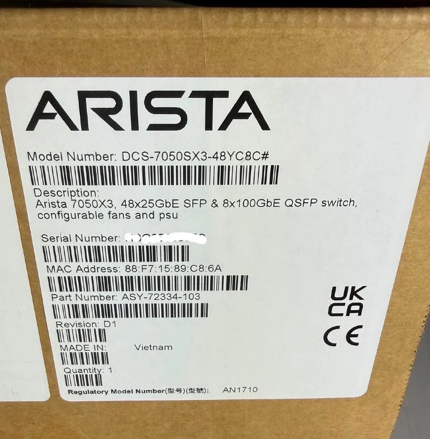 Коммутатор Arista DCS-7050SX3-48YC8C-F 48 Port 48x25GbE SFP 8x100GbE QSFP100 Swi