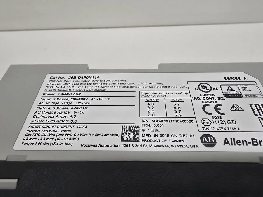 Частотный преобразователь Allen-Bradley 25B-D4P0N114 PowerFlex 525 1.5kW 2Hp AC 