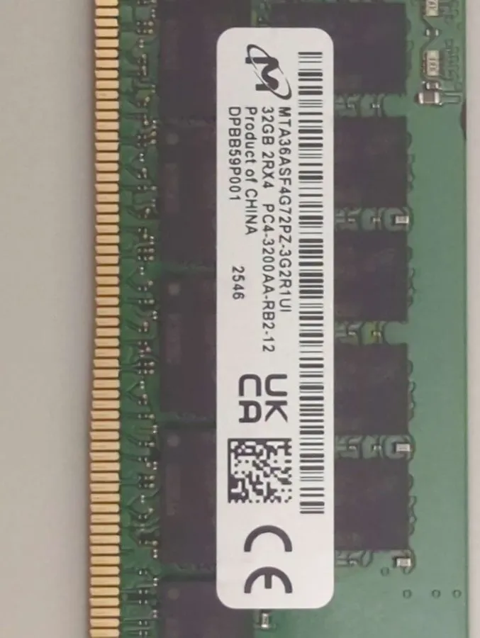 Модуль памяти Micron 32GB DDR4 3200MHz PC4-3200AA 2Rx4 ECC RDIMM Server RAM MTA3 — фото лота 1