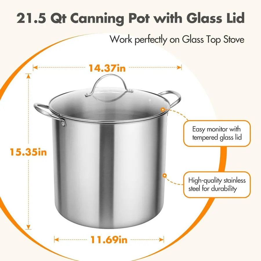 Водяная баня 21.5Qt Water Bath Canner with Glass Lid and Jar Rack 21.5 Quarts, S