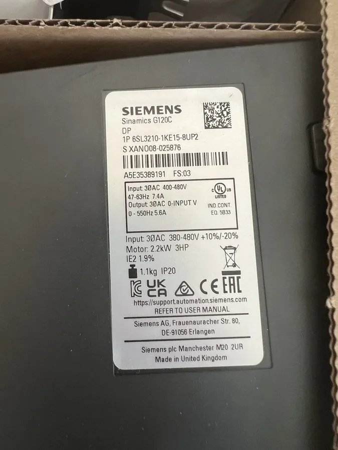 Привод Siemens 6SL3210-1KE15-8UP2 G120C RATED POWER 2,2KW — фото лота 2