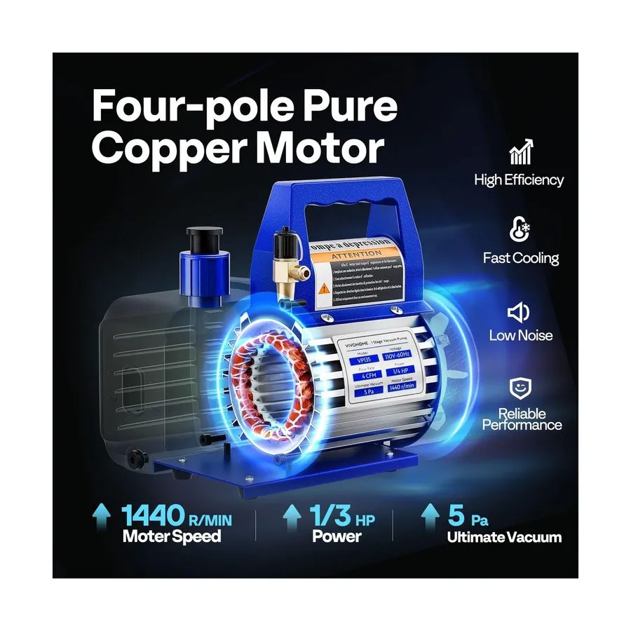 Насос 1/3 HP 1-Stage HVAC Vacuum Pump and 4 Way AC Manifold Gauge Set with 4.5 C