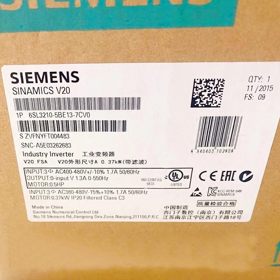 Частотный преобразователь 6SL3210-5BE13-7CV0 SIEMENS SINAMICS V20 INVERTER; 0.37