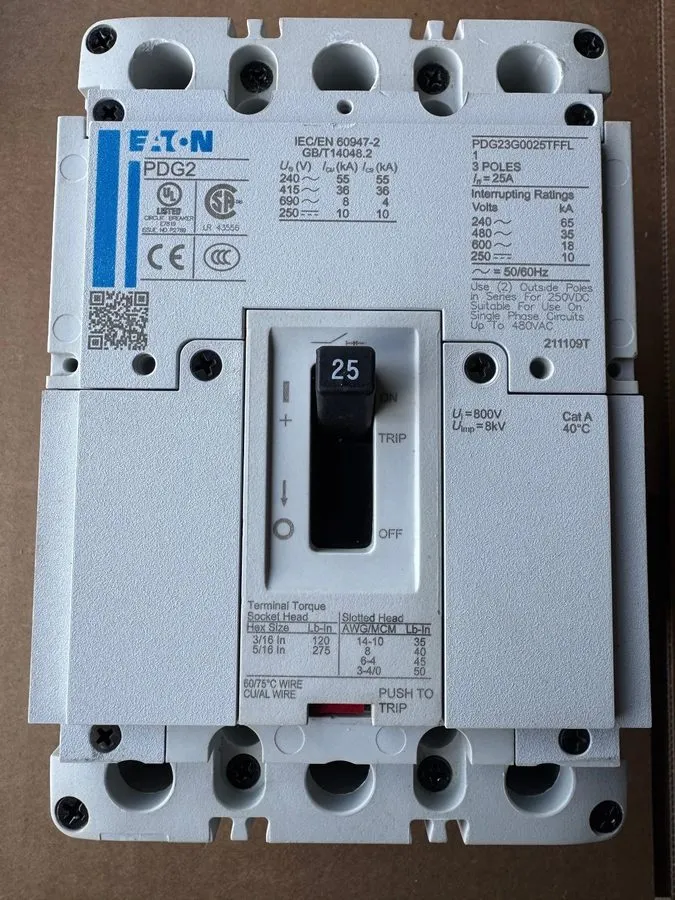 Автоматический выключатель Eaton PDG23G0025TFFL 3 Pole 25 Amp 600 Volt 35kA@480V — фото лота 1