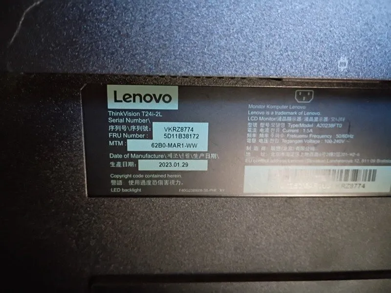 Монитор Lenovo ThinkVision T24i-2L 23.8" FHD IPS LED Monitor Raven Black