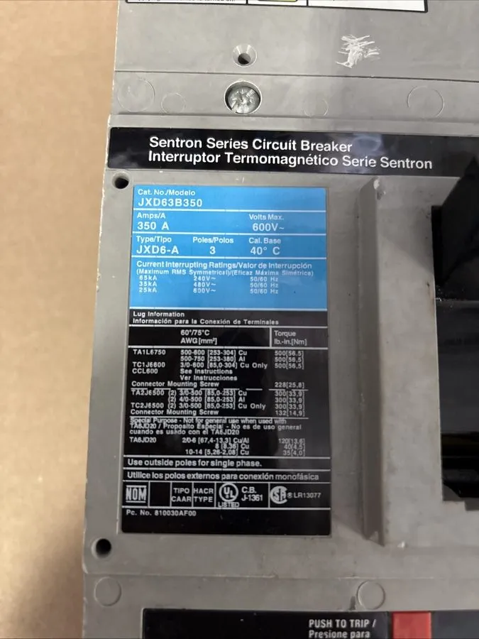 Автоматический выключатель Siemens JXD63B350 Sentron Series Circuit Breaker 350A