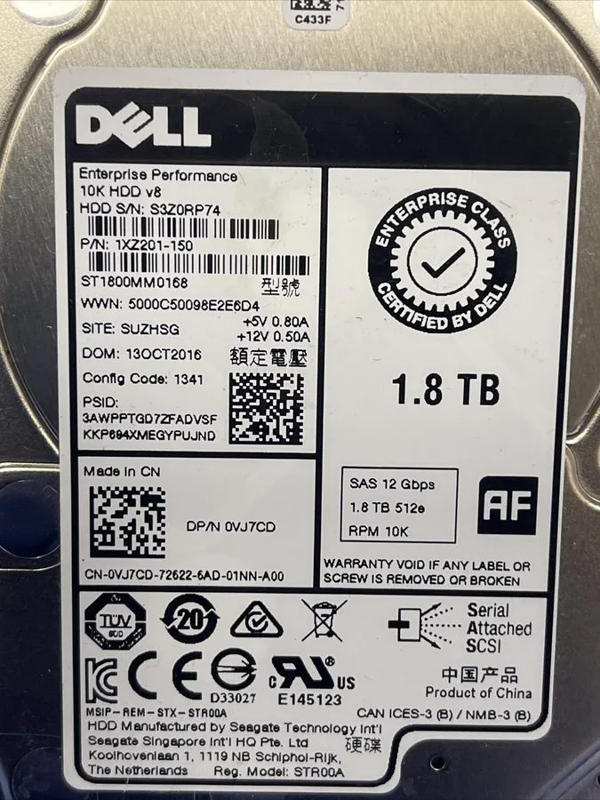 Жёсткий диск VJ7CD 0VJ7CD ST1800MM0168 Dell 1.8TB 10K RPM 12Gb/s 128MB 2.5"SAS H