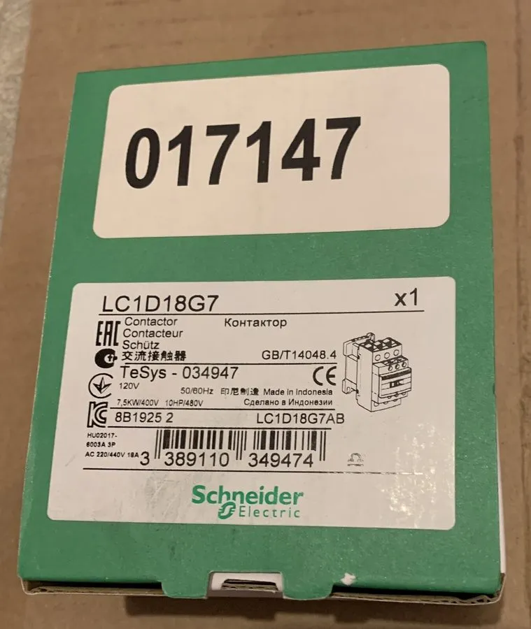 Контактор LC1D18G7 Schneider Electric Contactor 120v 017147 TeSys 034947