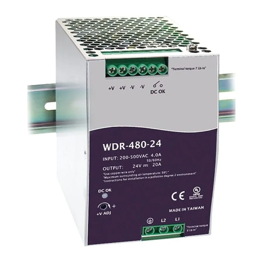 Блок питания Mean Well WDR-480-24 480 W DIN Rail Power Supply, 24 VDC 20 A, 200–