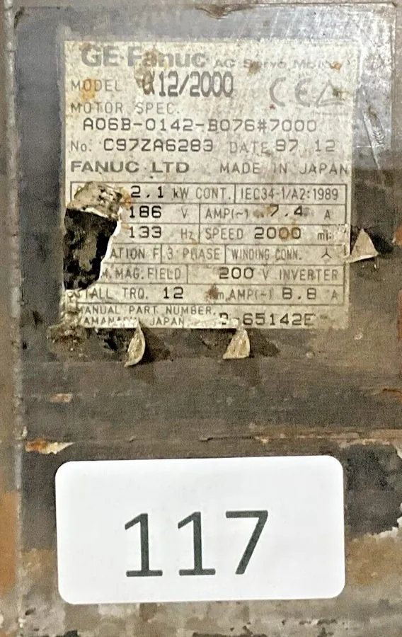Серводвигатель Fanuc GE A06B-0142-B076#7000 a12/2000 AC Servo Motor 186 V 2.1 kW