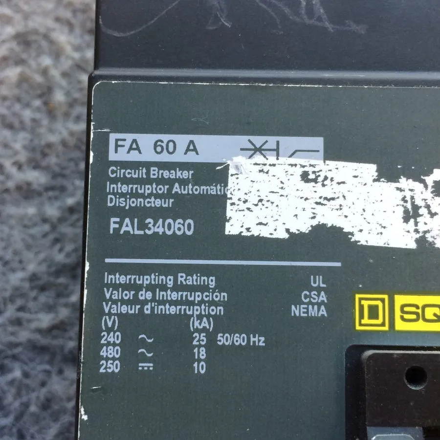 Автоматический выключатель Square D 60 Amp 18kA@480V Max Circuit breaker FAL3406