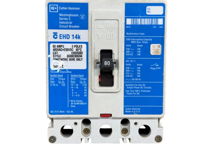 Автоматический выключатель Eaton EHD3080 Molded Case Circuit Breaker 3p 80a Amp 