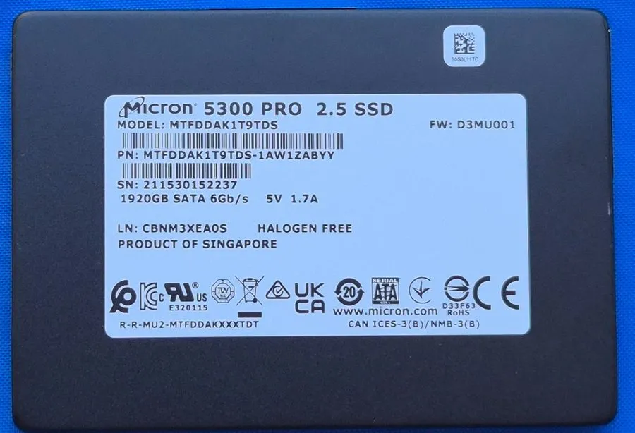 SSD-накопитель Micron 5300 PRO 1.92TB 2.5" SATA SSD MTFDDAK1T9TDS-1AW1ZABYY,3357