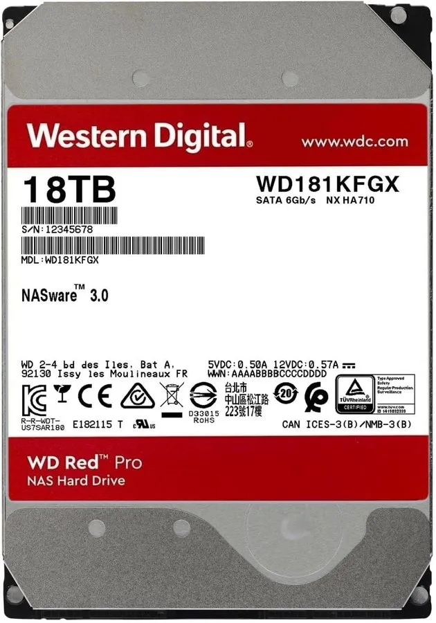 Жёсткий диск Western Digital WD Red Pro 18TB 3.5" SATA NAS HDD WD181KFGX