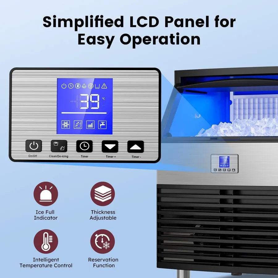 Льдогенератор Commercial Ice Maker Machine 450LBS/24H, Stainless Steel Undercoun
