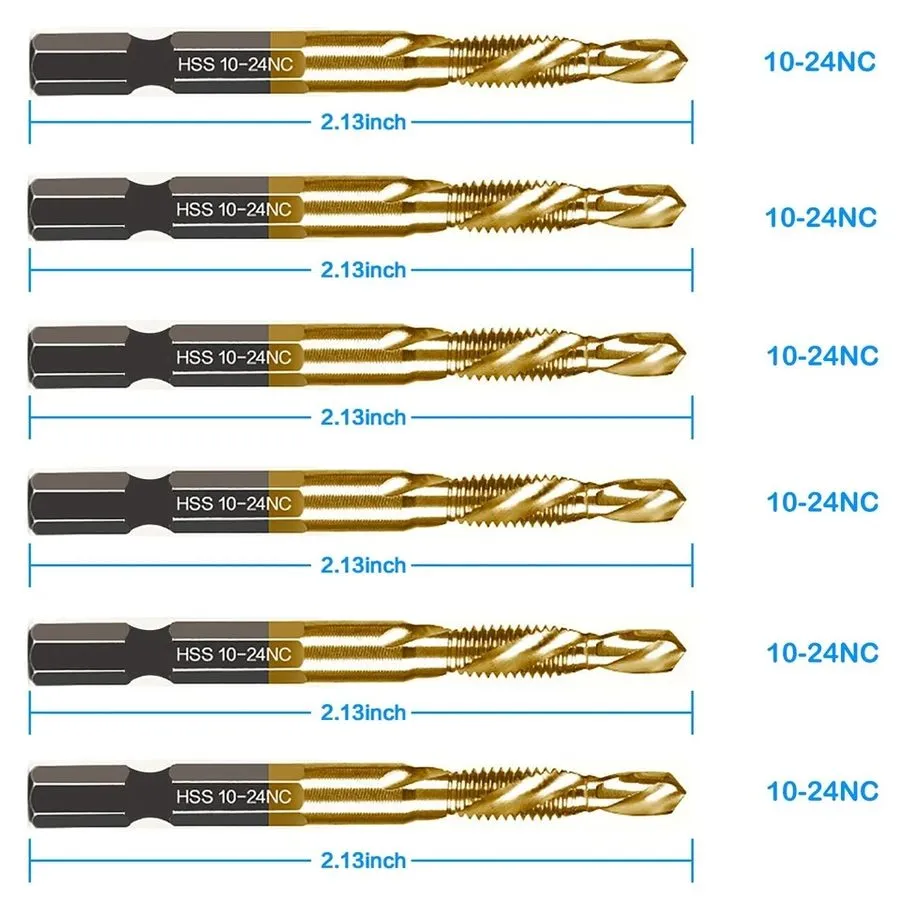 Режущий инструмент 6-pc 10-24NC Combination Drill Tap Bit Set SAE, Thread Size, 