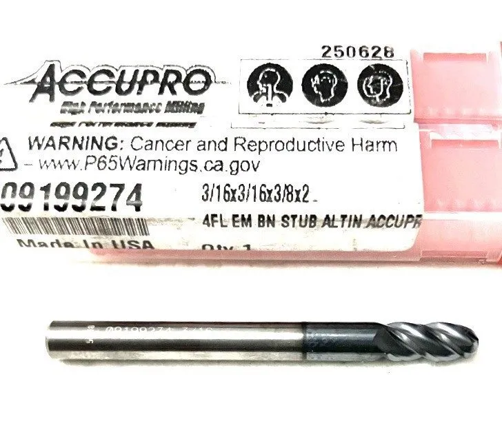 Режущий инструмент Accupro 09199274 3/16" 4FL Ball Nose Solid Carbide End Mill A
