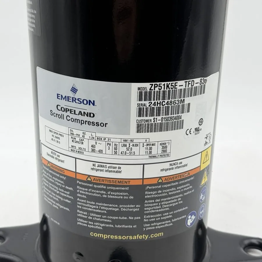 Компрессор Copeland ZP51K5E-TFD-830 Hermetic Scroll Compressor 50/60 HZ
