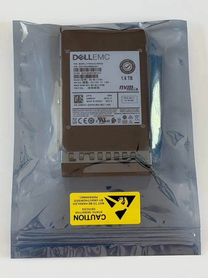 SSD-накопитель 4WDXY DELL SAMSUNG PM1725B 1.6TB NVME PCIe U.2 2.5'' Enterprise S