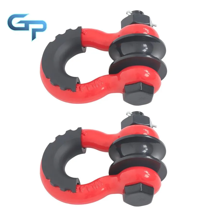 Такелажная скоба Pair Of Red 3/4" D Shackle Snatch Blocks With Pulley 22000LB Br — фото лота 1