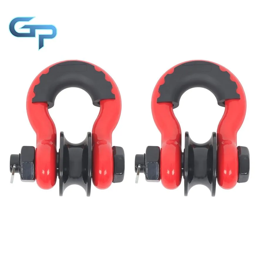 Такелажная скоба Pair Of Red 3/4" D Shackle Snatch Blocks With Pulley 22000LB Br — фото лота 2