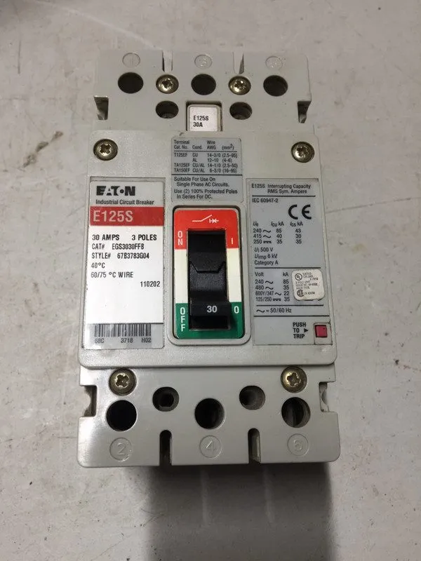 Автоматический выключатель EATON E125S EGS3030FFB 3 pole 30 amp 35kA@480v Circui — фото лота 1