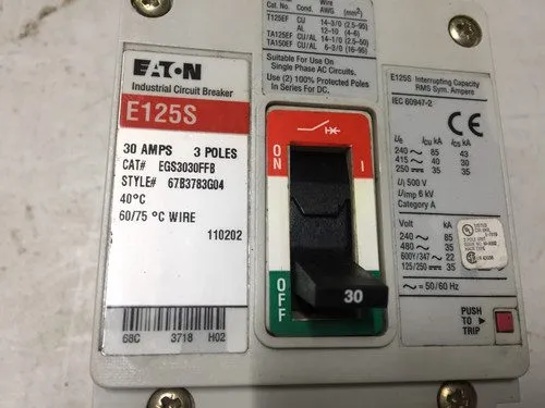 Автоматический выключатель EATON E125S EGS3030FFB 3 pole 30 amp 35kA@480v Circui — фото лота 2
