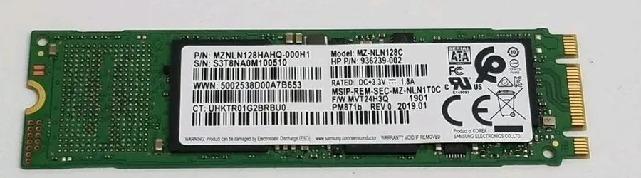 SSD-накопитель Samsung PM871b 128GB M.2 2280 SATA SSD MZ-NLN128C WIPED/ BUNDLE