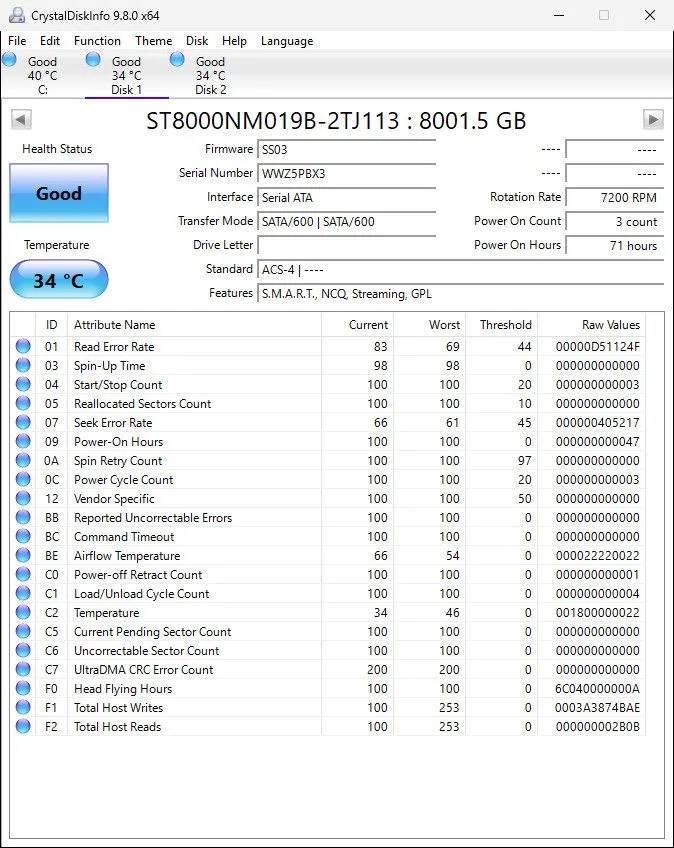 Жёсткий диск 8TB Seagate EXOS 7E10 SATA ST8000NM019B 7200rpm hard drive 71 hours — фото лота 2