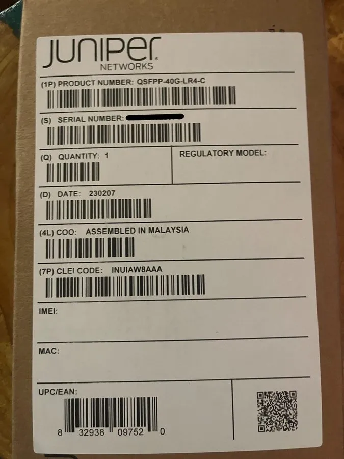 Трансивер Juniper QSFPP-40G-LR4-C compatible 740-052009 40GE QSFP+LR4 1310nm 10k