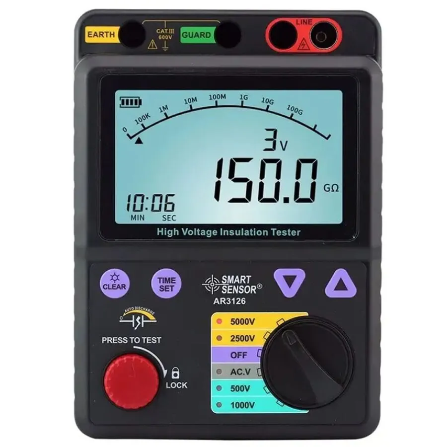 Тестер High Voltage Smart Sensor AR3126 Insulation Tester 500V/1000V/2500V/5000V — фото лота 2