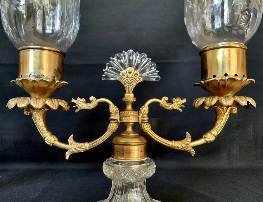 Лабораторный прибор PAIR OF RESTAURATION BRONZE ORMOLU & CUT GLASS CANDELABRA C. — фото лота 1