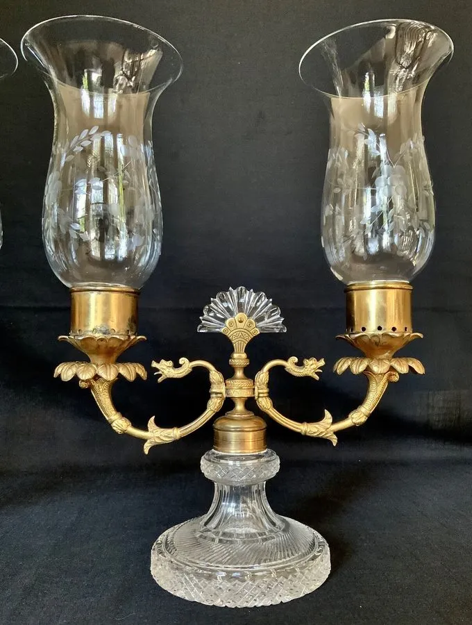 Лабораторный прибор PAIR OF RESTAURATION BRONZE ORMOLU & CUT GLASS CANDELABRA C. — фото лота 2