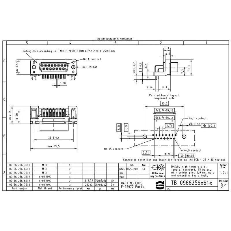 Разъём HARTING Female Connector 09662566612 15-pin
