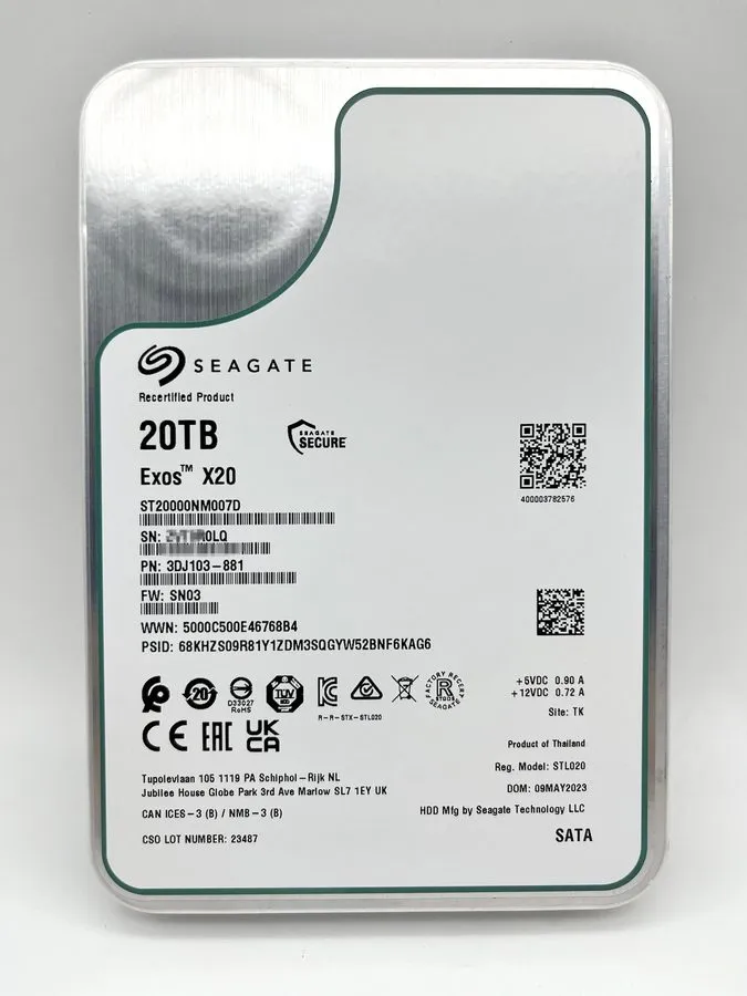 Жёсткий диск Seagate Exos X20 20TB Enterprise HDD 7200 RPM SATA 6Gb/s 3.5" ST200