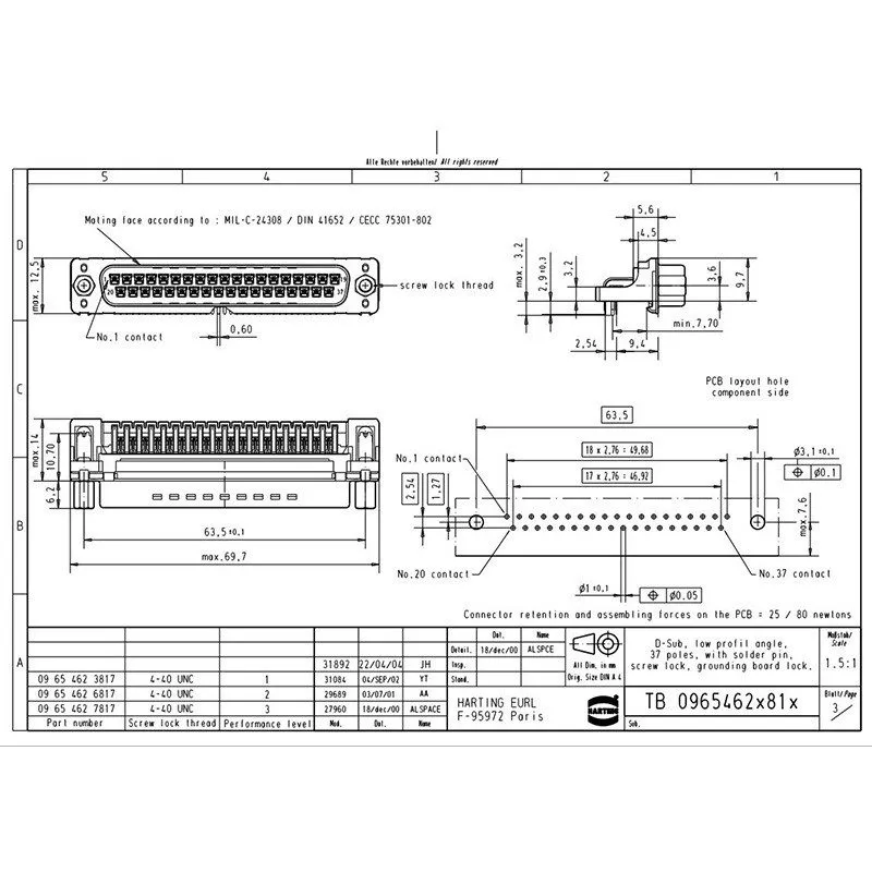 Разъём HARTING Male Connector 09654627817 37-pin