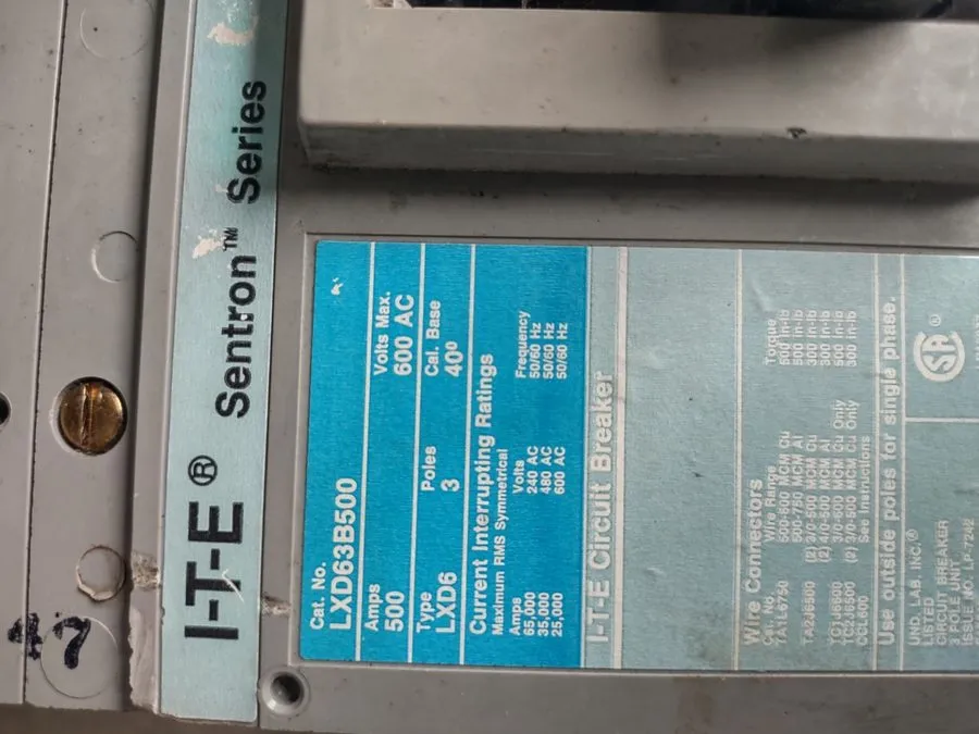 Автоматический выключатель SIEMENS LXD63B500 SENTRON CIRCUIT BREAKER 500 A 3P 60 — фото лота 1