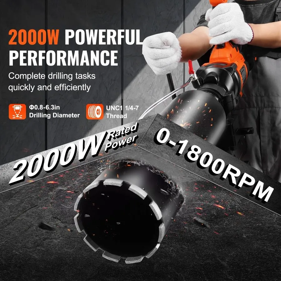 Оборудование 2000W Diamond Core Drill 0.8-6.3in, Handheld & Stand Use