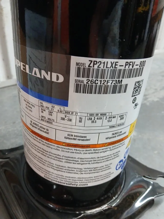 Компрессор ZP21LXE-PFV-800 Copeland Scroll Compressor 20,000 BTU/HR, 208/230V — фото лота 2