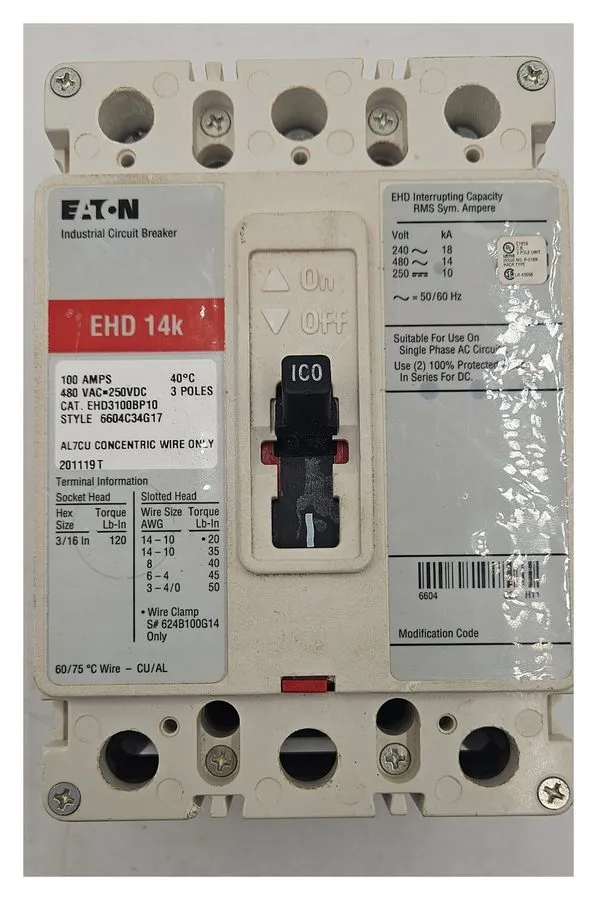 Автоматический выключатель EHD3100BP10 Eaton Circuit Breaker 100A 480V 3P Condit