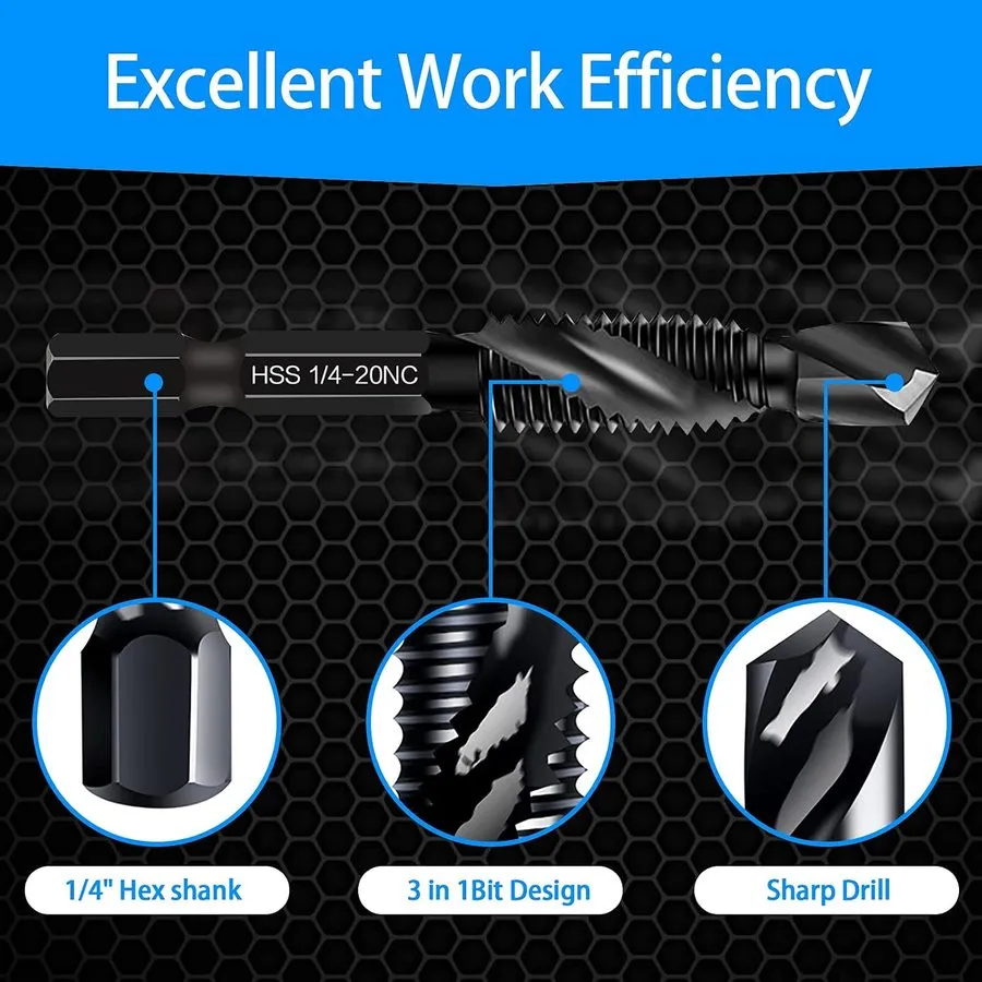 Режущий инструмент 6-pc 10-32NC Combination Drill Tap Bit Set SAE, Thread Size,  — фото лота 2