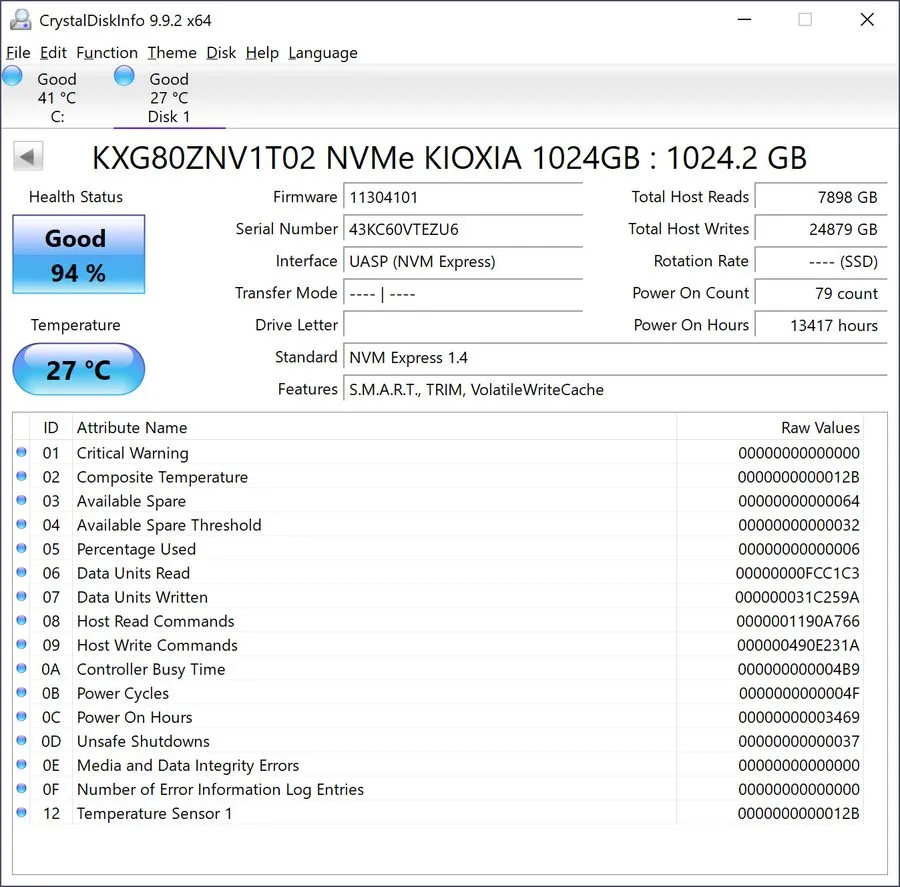 SSD-накопитель Kioxia 2280mm NVMe 1TB M.2 NVMe Gen 4.0 x 4 SSD KXG80ZNV1T02