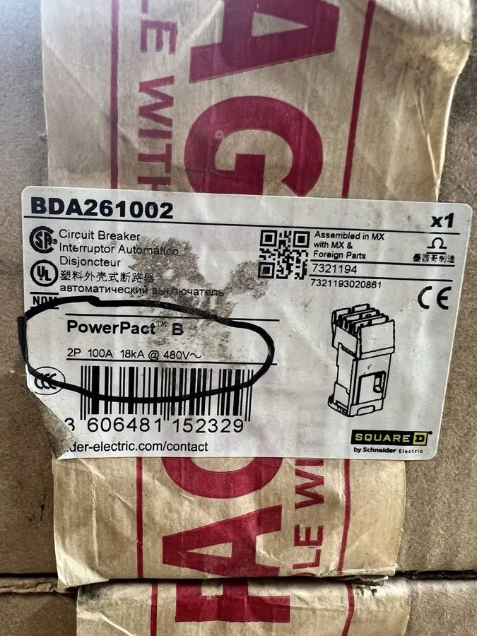 Автоматический выключатель PowerPact B Circuit Breaker 100A 2P 480V BDA261002 I- — фото лота 1