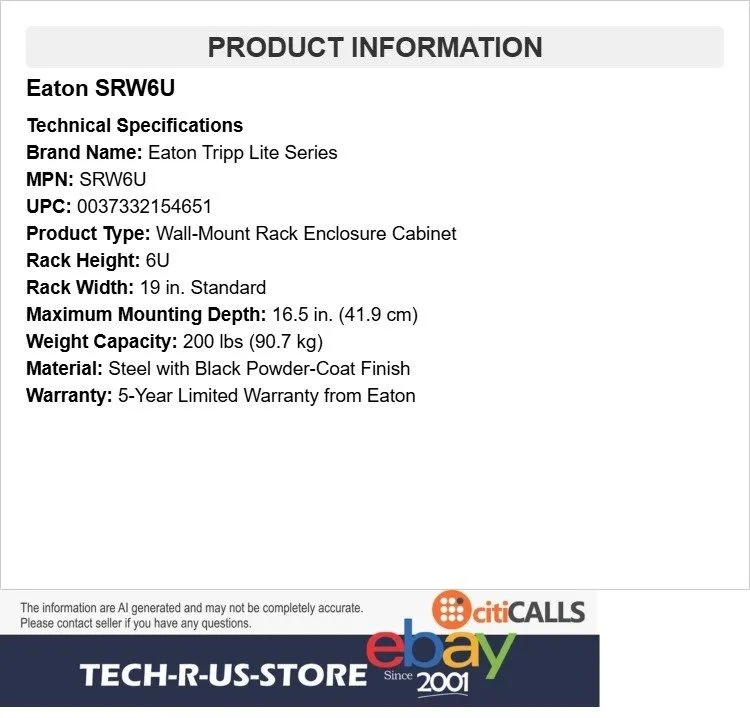 Вентилятор Eaton SRW6U SmartRack 6U Low Profile Wall Mount Server Rack Cabinet E