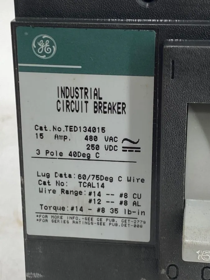 Автоматический выключатель GE TED134015 15A 3-Pole 480V AC E-Frame Circuit Break